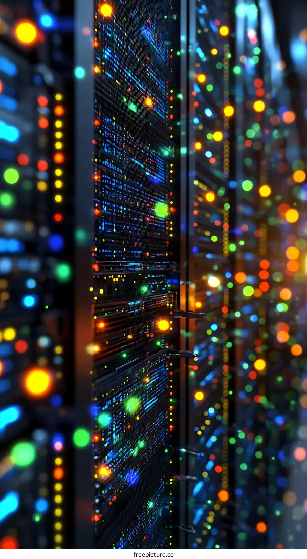 Server Rack with Colorful Lights