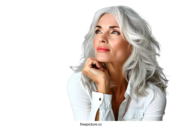 [Transparent Background PNG]portrait of a beautiful middle-aged woman with gray hair