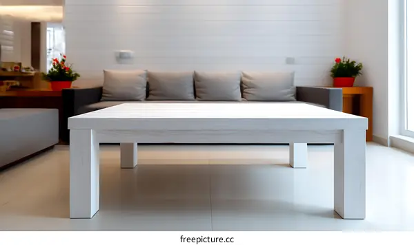 Modern White Wooden Coffee Table in a Living Room