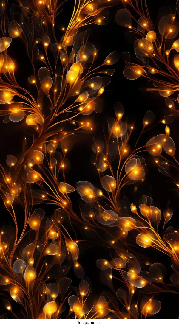 Glowing Orange Tree Branches on a Black Background