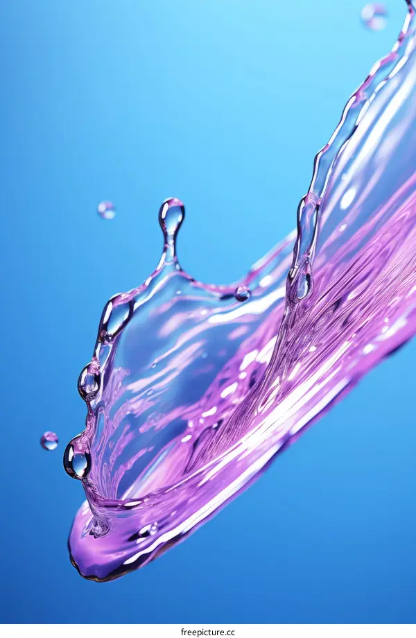 Vivid Purple Water Splash on Blue Background