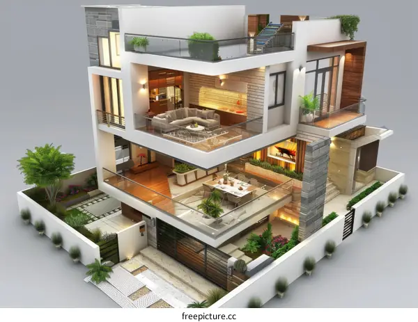 Modern House Design with Multiple Levels and Balconies