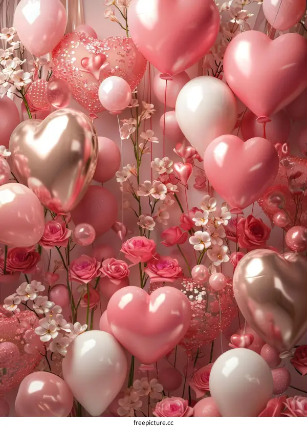 Pink and White Heart & Flower Balloons