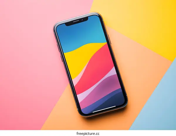 Smartphone with Abstract Wallpaper on Colored Background