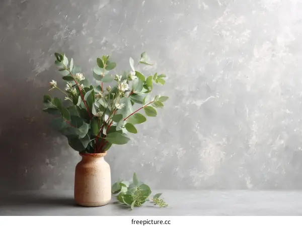 Eucalyptus Bouquet in Vase Against a Textured Wall