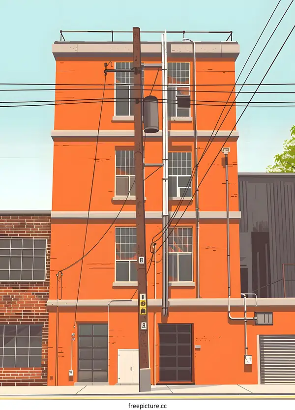 Orange Building With Wires