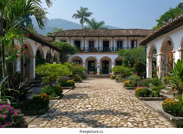 Cobblestone Courtyard in Colonial House