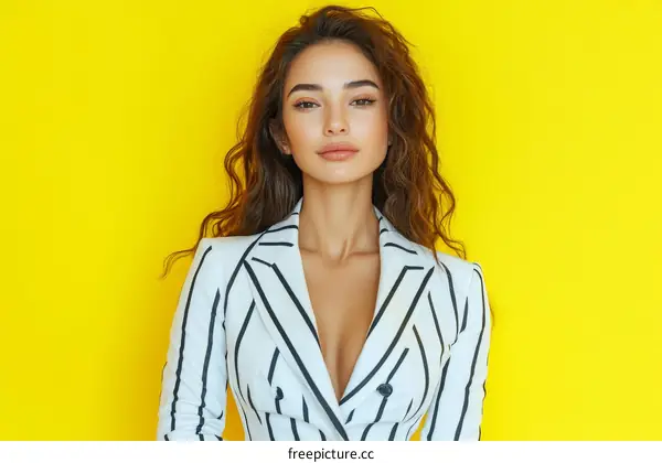 Elegant Woman in Striped Blazer Fashion Portrait