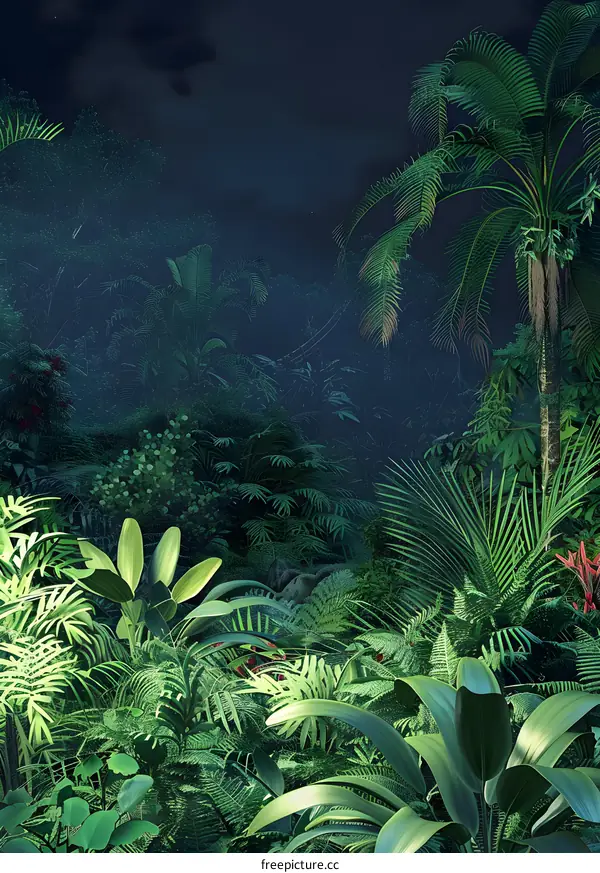 Tropical Rainforest Night Landscape Illustration