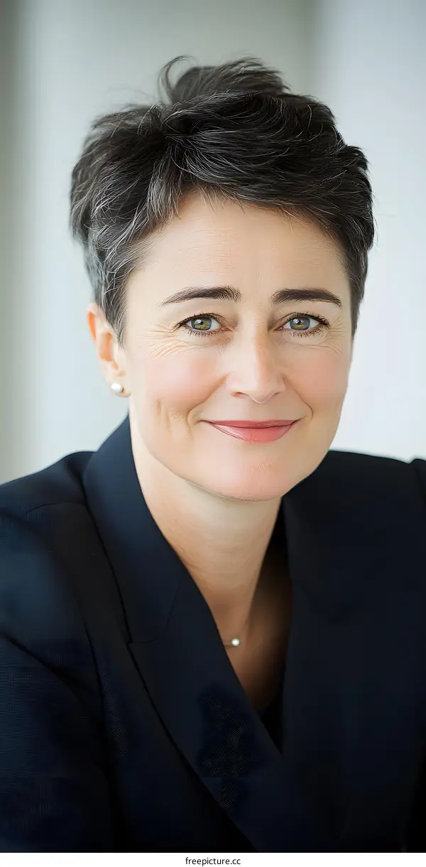 Portrait of a Woman in a Black Blazer with Gray Hair