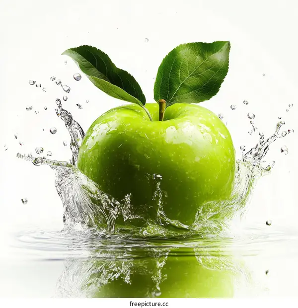 Fresh Green Apple Splashing in Water