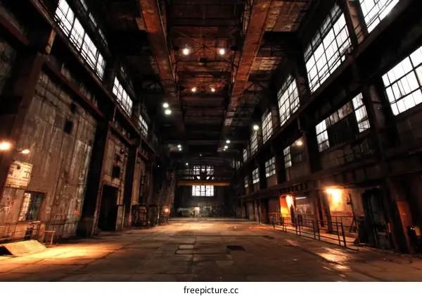Abandoned Industrial Factory Interior with Rusty Structure