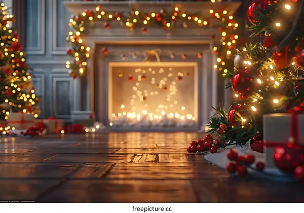 Christmas tree by the fireplace