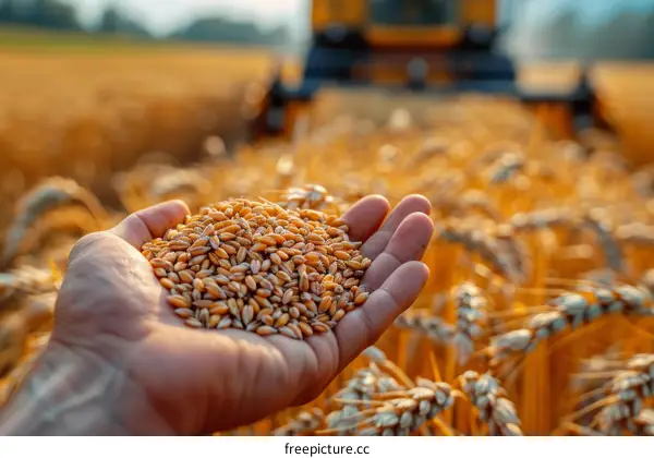 Harvesting Wheat: Farmer in Golden Field with Grain in Hand