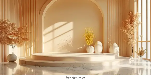 Beige Minimalist  Empty Podium Display Interior