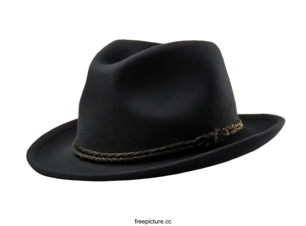 [Transparent Background PNG]Classic Black Fedora with Detailed Braid Trim