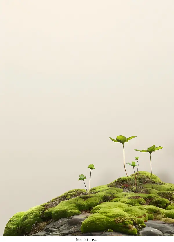 Green Moss with Small Plants Growing