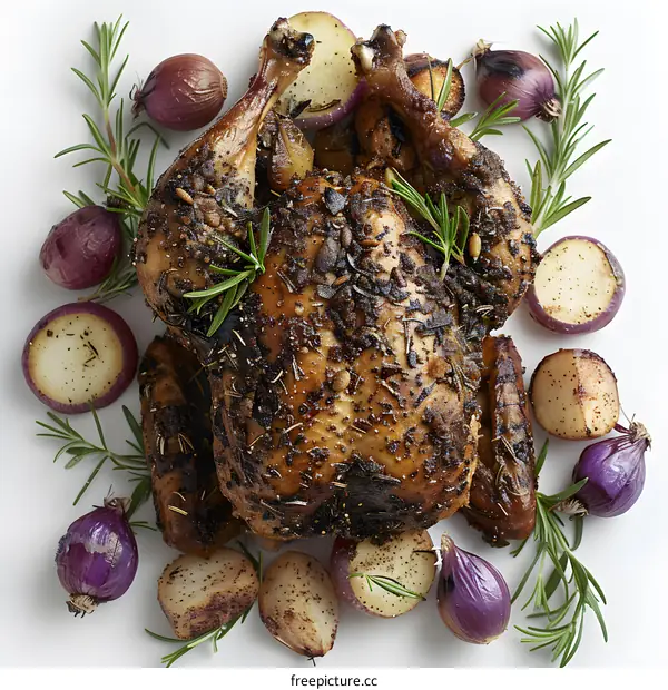 Roasted chicken with potatoes and rosemary