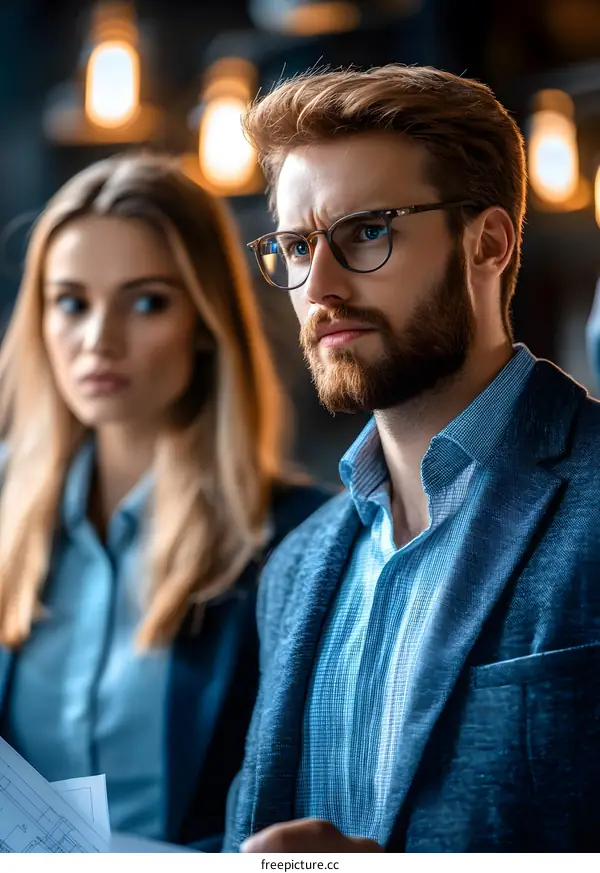 Businessman and Businesswoman Focused on Work