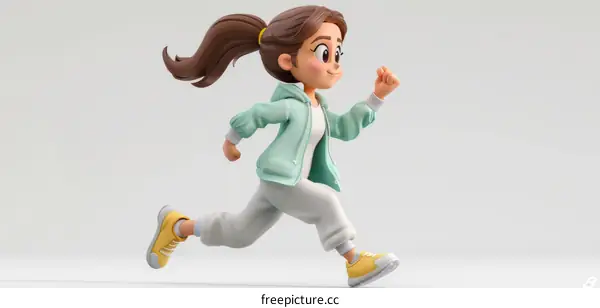 Cute Cartoon Girl Jogging
