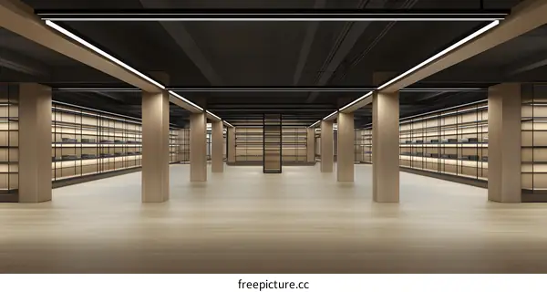 Modern Retail Store Interior Design with Wooden Columns and Shelving