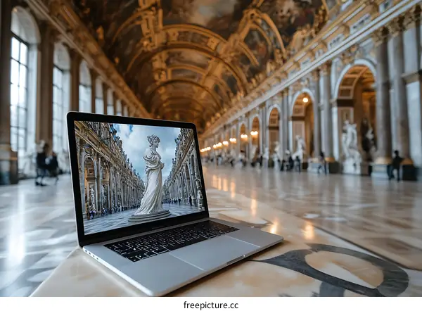 Laptop Screen Showing The Louvre Palace
