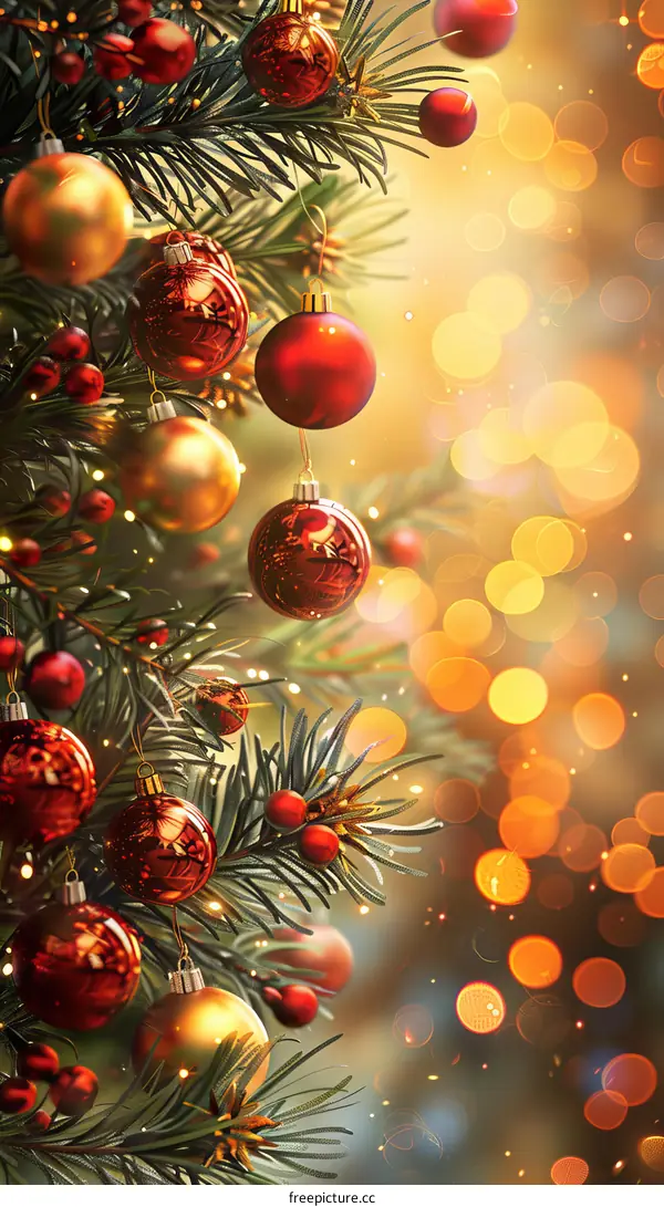 Christmas Tree with Red and Gold Ornaments