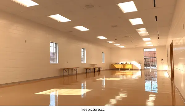 Empty Spacious Community Hall with Sunlight