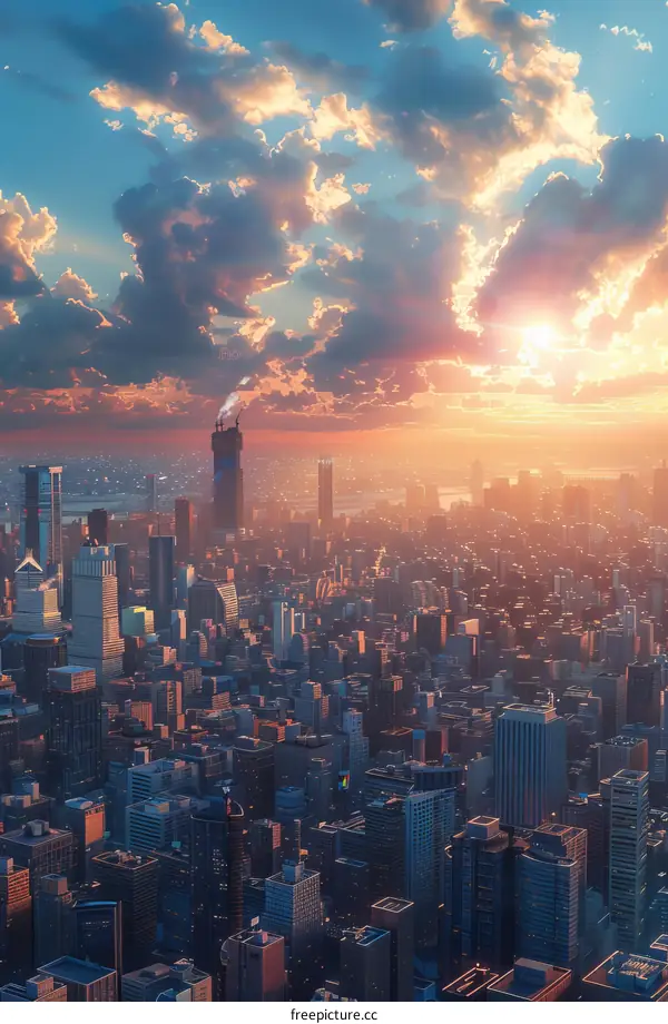 Sunset Over a Cityscape Illustration