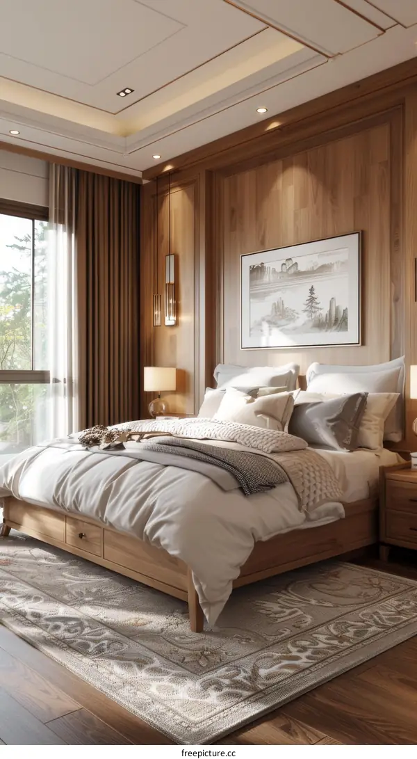 Modern Wooden Bedroom Interior Design Illustration
