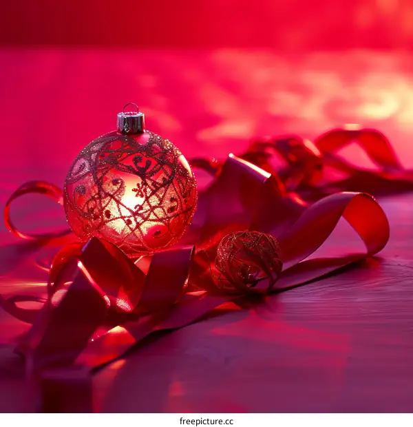 Red Christmas Ornament with Red Ribbon