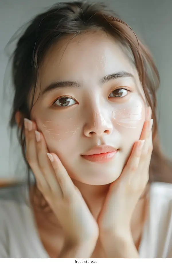 Beautiful Asian Woman Applying Face Cream