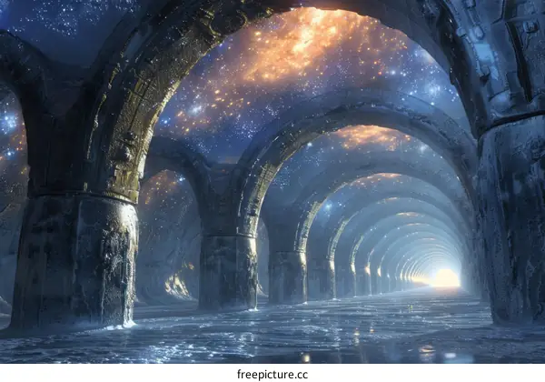 Mystical Starry Sky in Stone Archway