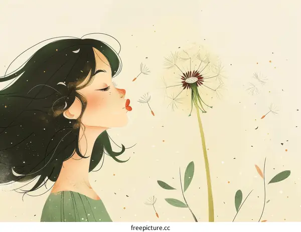 A girl blowing dandelion seeds