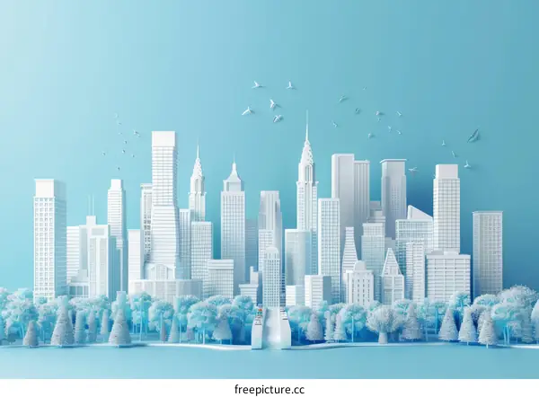Minimalist White Papercut Cityscape