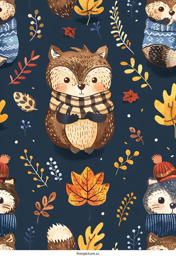Cute Cartoon Fox Autumn Seamless Pattern