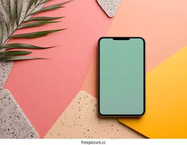 Green Screen Smartphone Mockup on a Pink and Yellow Background