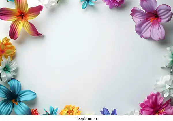 Colorful Flowers Frame White Background