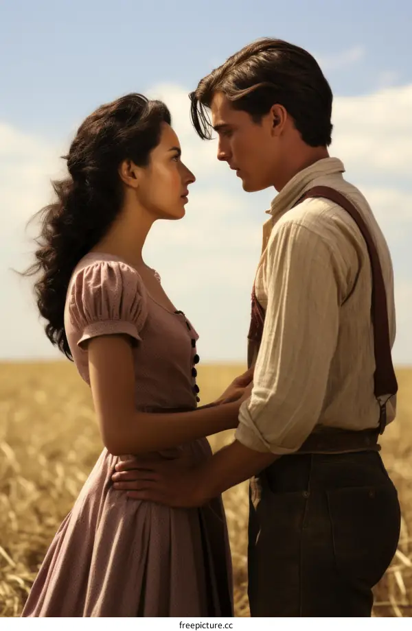 A Young Couple Standing in a Field of Wheat