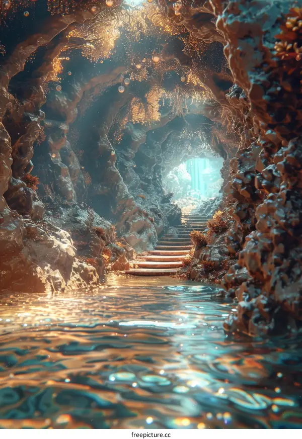 Mystical Cave Entrance with Glowing Crystals