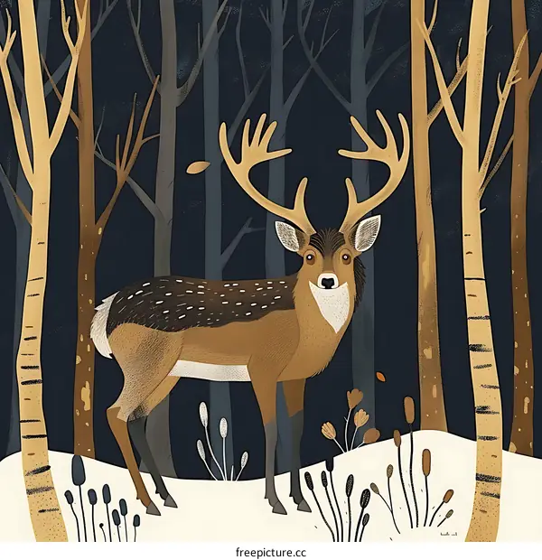 Winter Deer Illustration in the Woods