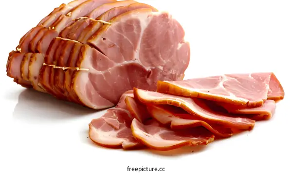 Sliced Smoked Ham on White Background