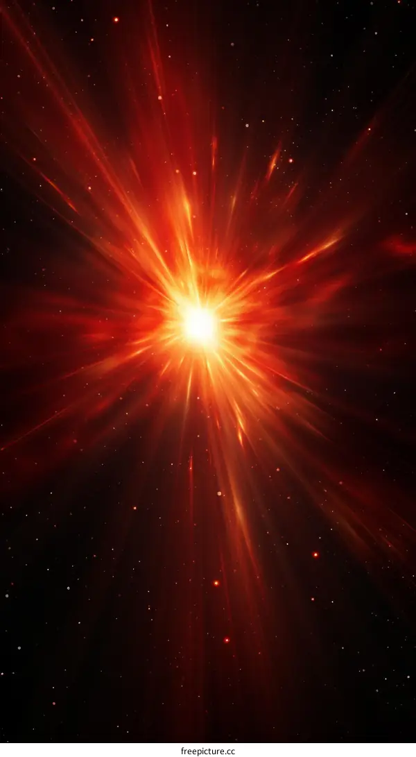 An illustration of a red supernova in space