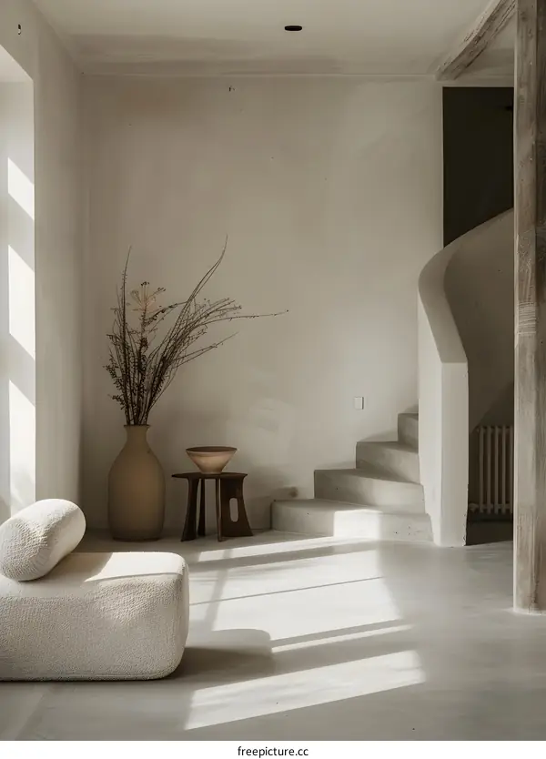 Minimalist Interior Design with Concrete Staircase and Natural Light
