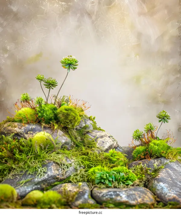 Green Moss and Rocks in a Natural Setting
