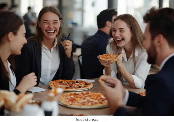 Business Colleagues Enjoying Pizza Lunch