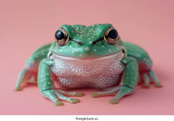 Vibrant Green Frog on Eye-Catching Pink Background