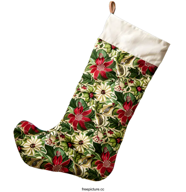[Transparent Background PNG]Christmas Stocking with Floral Pattern and White Background
