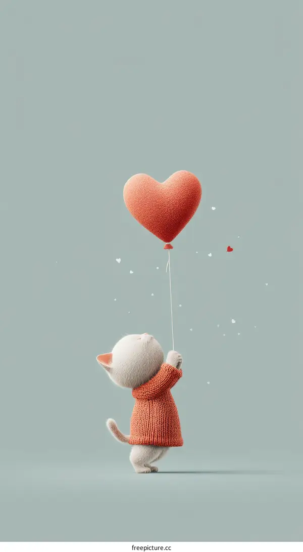 Cute Cat with Heart Balloon Illustration