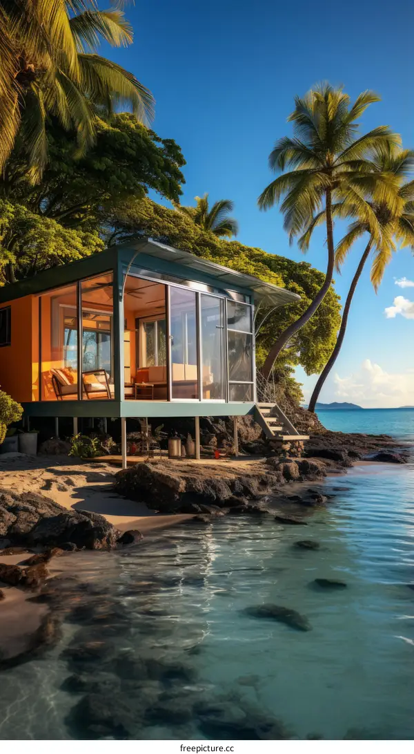 Beachfront House with Palm Trees and Ocean View